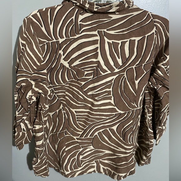 EAST 5Th Womens Size 2X Sleeve Shirt Linen Rayon Brown Safari Animal Print - Picture 3 of 7